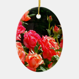 Elegant rosa Red orange blommigt ro Julgransprydnad Keramik