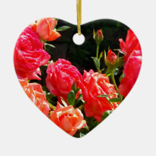 Elegant rosa Red orange blommigt ro Julgransprydnad Keramik