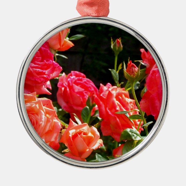 Elegant rosa Red orange blommigt ro Julgransprydnad Metall (Framsidan)