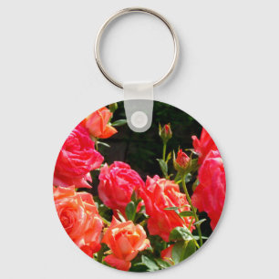 Elegant rosa Red orange blommigt ro Nyckelring
