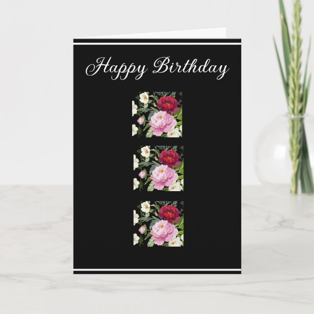 Elegant Rosa & Red Peonies Greeting Card svart Meddelande (Framsida)