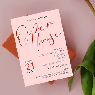 Elegant Rosa & Red Script Logotyp Business Open Ho Inbjudningar