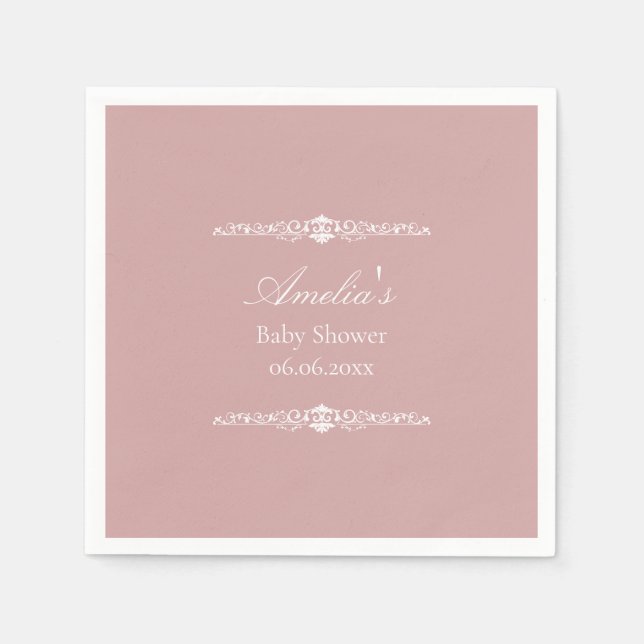 Elegant rosa Regency-stil baby shower  Pappersservett (Framsidan)