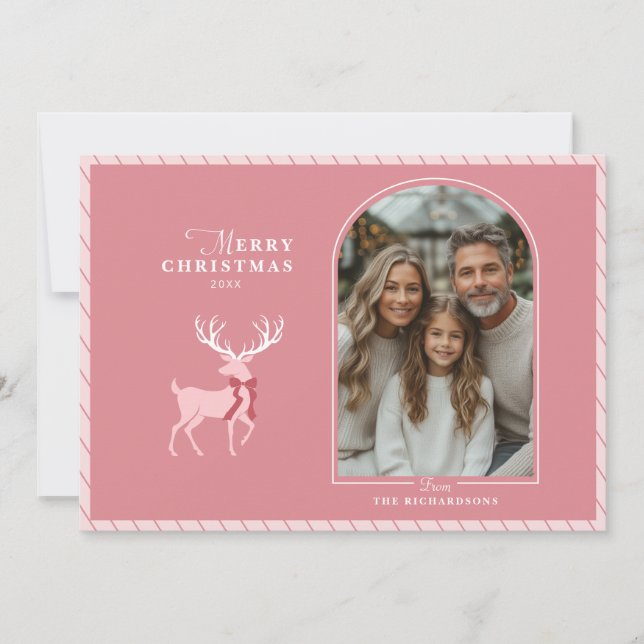 Elegant Rosa Reindeer Photo jul Card Julkort (Framsida)