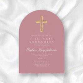 Elegant Rosa Religiösa Girl First Communion Arch Inbjudningar
