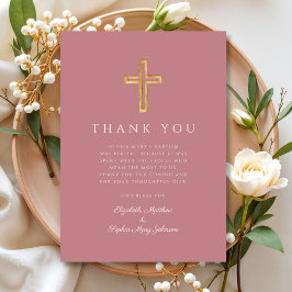 Elegant Rosa Religiösa Kor Girl Baptism Tack Kort