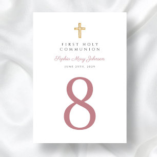 Elegant Rosa Religiösa Kor Girl First Communion Bordsnummer
