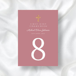 Elegant Rosa Religiösa Kor Girl First Communion Bordsnummer