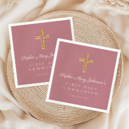 Elegant Rosa Religiösa Kor Girl First Communion Pappersservett