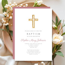 Elegant rosa religiöst kors flicka dop