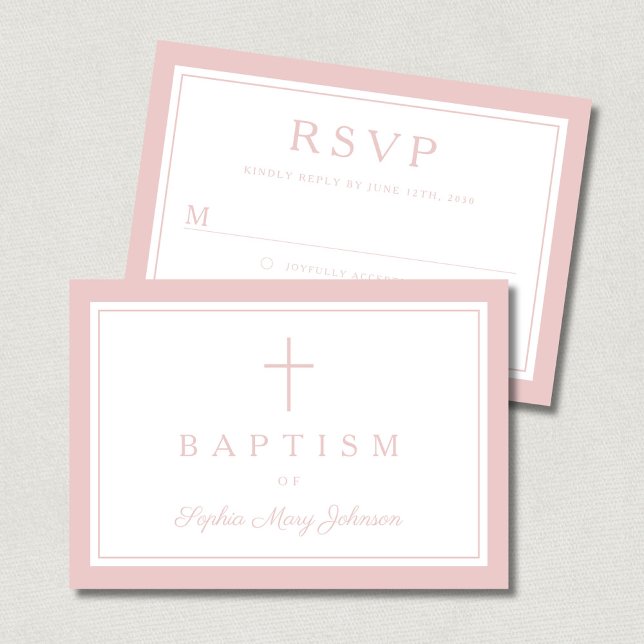 Elegant rosa religiöst kors flicka dop  OSA kort (Elegant Pink Religious Cross Girl Baptism RSVP Card)