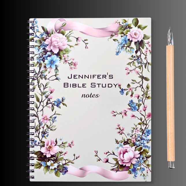 Elegant Rosa Ribbon Blommigt Bible Study Notes Anteckningsbok (Elegant Pink Ribbon Floral Bible Study Notes Notebook)