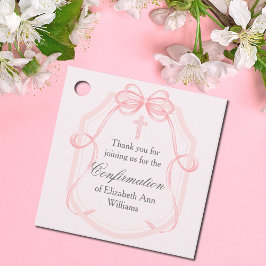 Elegant Rosa Ribbon Bow Confirmation Party Gåvor Etiketter