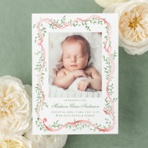 Elegant Rosa Ribbon Greenery Photo Birth