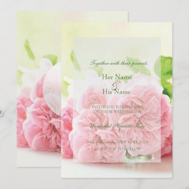 Elegant Rosa Ro bröllopsinbjudan sommaren  Inbjudningar (Fram/baksida)