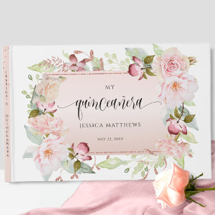 Elegant Rosa, , Ro Guld Blommigt Quinceañera Gästböcker