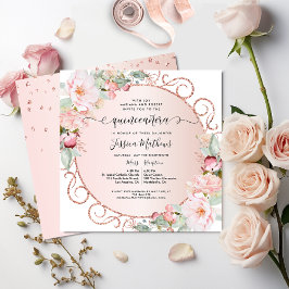 Elegant Rosa, Ro Guld, Blommigten Quinceanera Inbjudningar