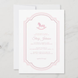 Elegant Rosa Rocking Horse Baby Shower Inbjudan