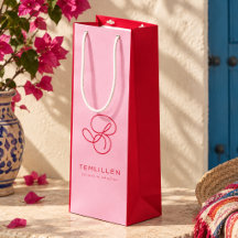 Elegant Rosa & Röd Monogram Skript Namn