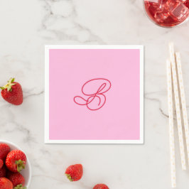 Elegant Rosa & Röd Monogram Skript Namn Pappersservett