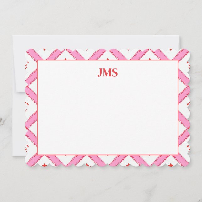 Elegant Rosa & Röd Mönster Monogram Papper Anteckningskort (Framsida)