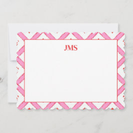 Elegant Rosa & Röd Mönster Monogram Papper Anteckningskort