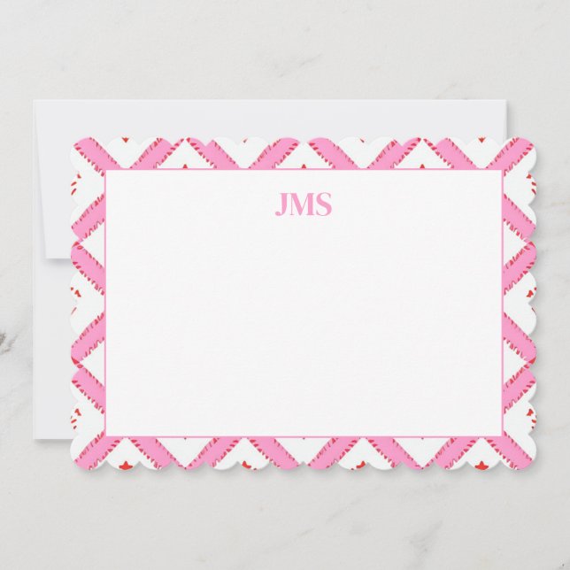 Elegant Rosa & Röd Mönster Monogram Papper Anteckningskort (Framsida)