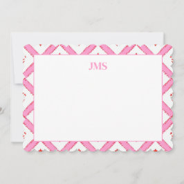 Elegant Rosa & Röd Mönster Monogram Papper Anteckningskort
