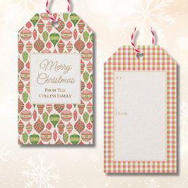 Elegant rosa, röd och grön julpresentetikett presentetikett