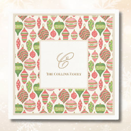 Elegant rosa, röd och grön monogram cocktail pappersservett