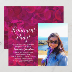 Elegant Rosa Röd Ros Foto Pensionering Inbjudningar