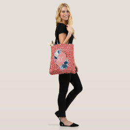 Elegant Rosa : Röda Hjärtan & Blå Blommor Monogram Tygkasse