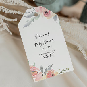 Elegant rosa rodnad blommande baby shower presentetikett