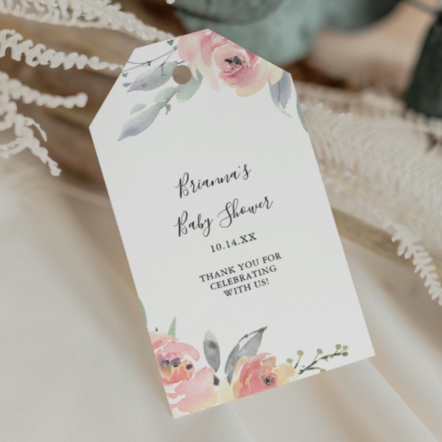 Elegant rosa rodnad blommande baby shower presentetikett (Skapare uppladdad)