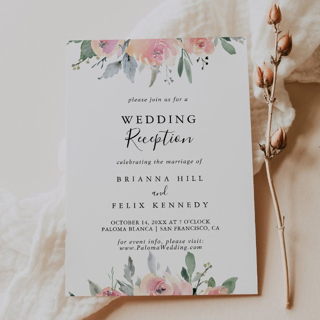 Elegant Rosa Rodnad Blommig Bröllopsmottagning Inbjudningar (Skapare uppladdad)