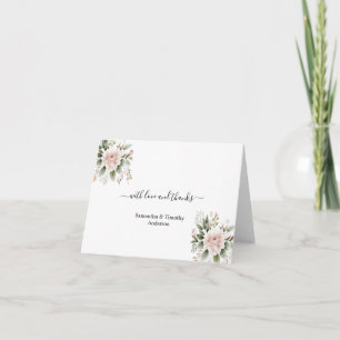 Elegant Rosa Rodnad Blommig Grönska Bröllop Tack Kort