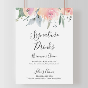Elegant Rosa Rodnad Blommig Signaturdrycker Skylt