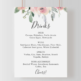 Elegant rosa rodnad blomsterformad drinkmeny för b poster
