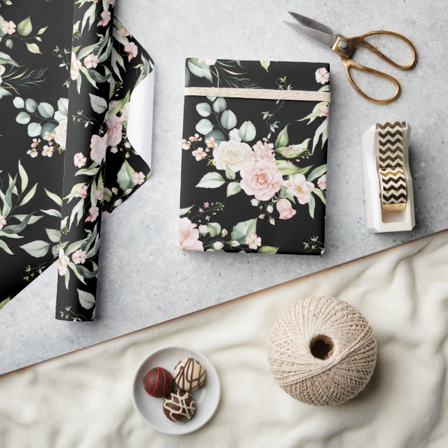 Elegant Rosa Rodnad Eukalyptus Svart Presentpapper (Hantverk)