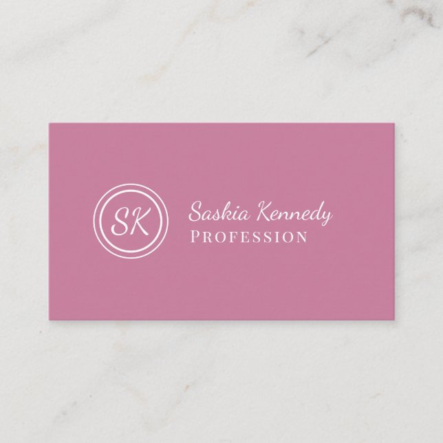 Elegant Rosa Rodnad Script Professionell Monogram Visitkort (Framsida)