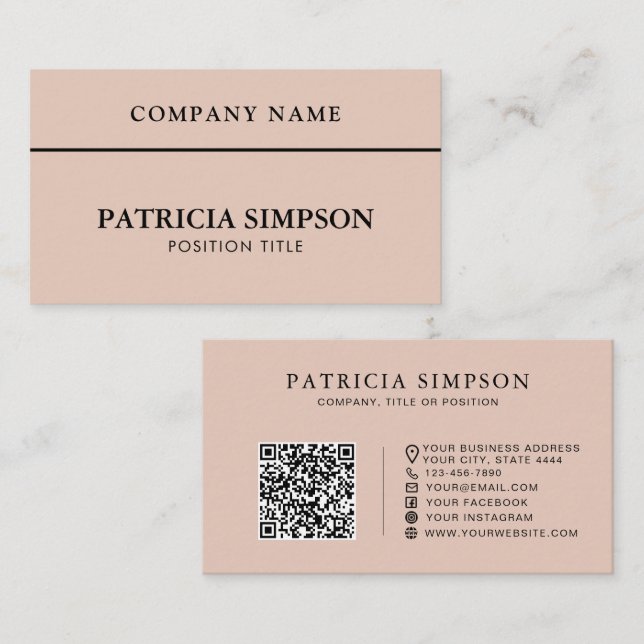 Elegant Rosa Rök Rosa QR-kod Modern Minimalistisk Visitkort (Fram/baksida)