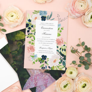 Elegant Rosa Romantic Garden Quinceañera Inbjudningar