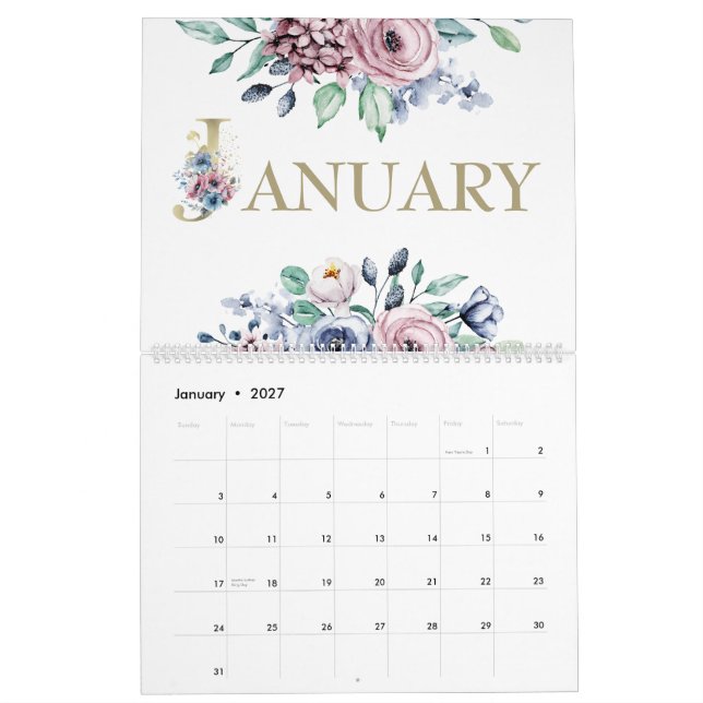 Elegant Rosa Ros 2026 Kalender (Jan 2027)
