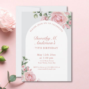 Elegant Rosa ros 75:e Födelsedagsfesten Inbjudningar