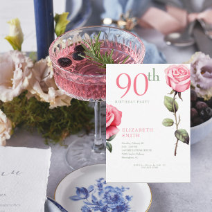 ELEGANT ROSA ROS 90:E FÖDELSEDAGSFEST III INBJUDNINGAR