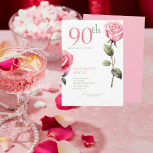 Elegant Rosa ros 90:e Födelsedagsfest inbjudan