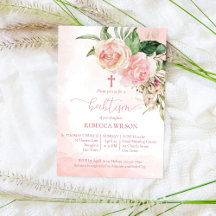 Elegant  rosa ros-baptism för en flicka
