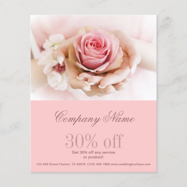elegant rosa ros blomma bröllop florist flygblad (Framsidan)