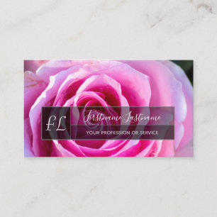 Elegant rosa ros blommar grått-rektangel monogram visitkort