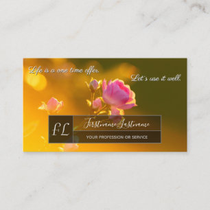 Elegant rosa ros blommar grått-rektangel monogram visitkort
